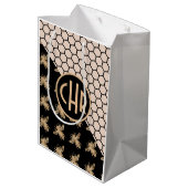 黒と金ゴールドミツバチとピンクハニカムモノグラム ミディアムペーパーバッグ (裏面アングル)