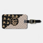 黒と金ゴールドミツバチとピンクハニカムモノグラム ラゲッジタグ (正面横)