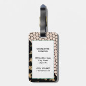 黒と金ゴールドミツバチとピンクハニカムモノグラム ラゲッジタグ (裏面縦)