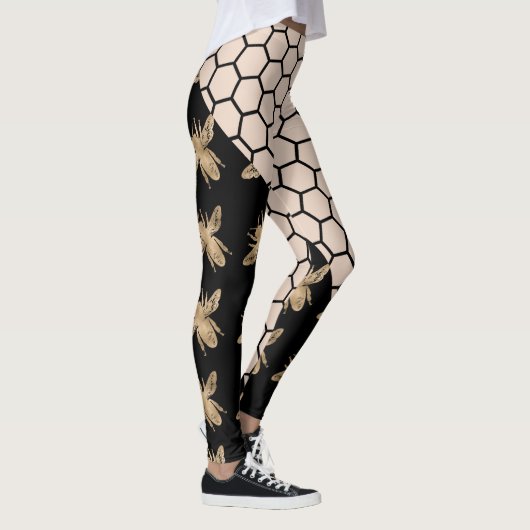 黒と金ゴールドミツバチとピンクハニカム レギンス (右)