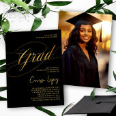黒と金ゴールドミニマルの台本の卒業式の写真 招待状