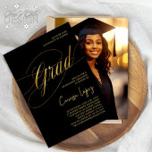 黒と金ゴールドミニマルの台本の卒業式の写真 招待状