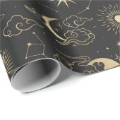黒と金ゴールドムーンスターサンアストロロジーアート ラッピングペーパー (ロールコーナー)