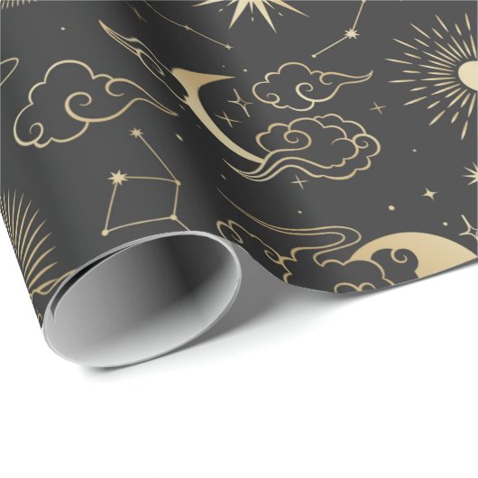 黒と金ゴールドムーンスターサンアストロロジーアート ラッピングペーパー (ロールコーナー)