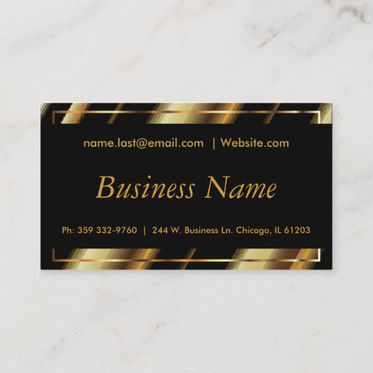 黒と金ゴールドメタリック対角ストライプ 名刺 (裏面)