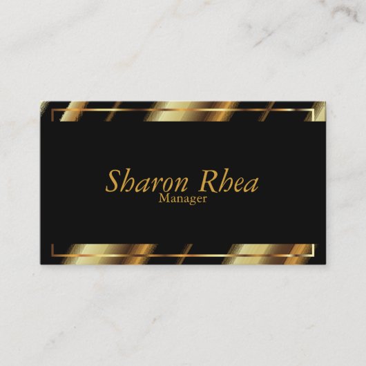黒と金ゴールドメタリック対角ストライプ 名刺 (正面)