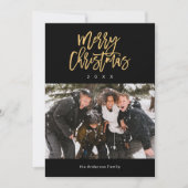 黒と金ゴールドメリークリスマスファミリー写真 シーズンカード (正面)