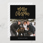 黒と金ゴールドメリークリスマスファミリー写真 シーズンカード (正面/裏面)