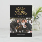 黒と金ゴールドメリークリスマスファミリー写真 シーズンカード (スタンド正面)