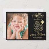 黒と金ゴールドメリークリスマスホリデーフォトカード シーズンカード (正面)