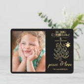 黒と金ゴールドメリークリスマスホリデーフォトカード シーズンカード (スタンド正面)