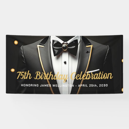 黒と金ゴールドメンズブラックタイ誕生日 横断幕 (横)