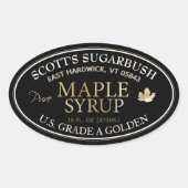 黒と金ゴールドメープルシロップと金ゴールドリーフ 楕円形シール (正面)