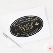 黒と金ゴールドメープルシロップと金ゴールドリーフ 楕円形シール (封筒)