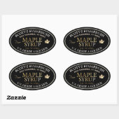 黒と金ゴールドメープルシロップと金ゴールドリーフ 楕円形シール (シート)