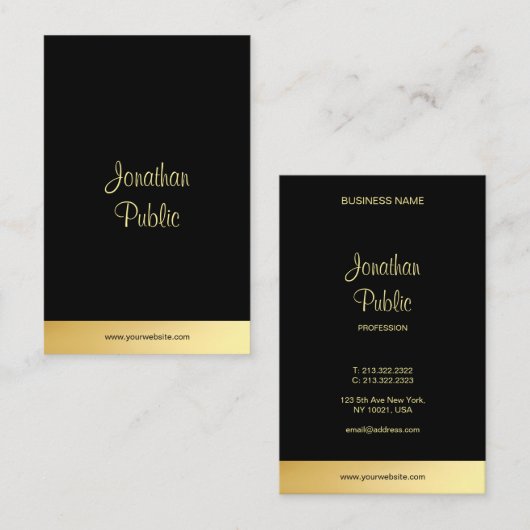 黒と金ゴールドモダンのエレガントスクリプトテンプレート 名刺 (正面/裏面)