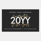 黒と金ゴールドモダンのスクリプスタイリッシュト 長方形シール (正面)