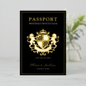 黒と金ゴールドモダンのパスポート結婚式招待状 箔招待状 (立ち正面)