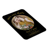 黒と金ゴールドモダンの丸い写真の日付を保存 マグネット (右側)