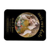 黒と金ゴールドモダンの丸い写真の日付を保存 マグネット (横)