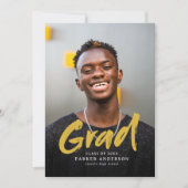 黒と金ゴールドモダンの写真の卒業 招待状 (正面)