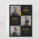 黒と金ゴールドモダンの写真の卒業 招待状 (裏面)