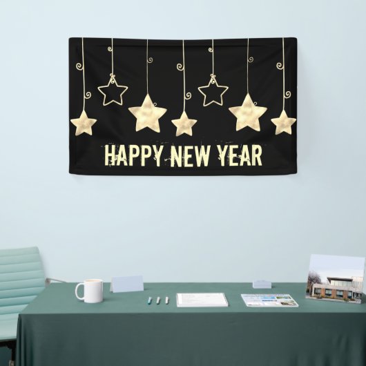 黒と金ゴールドモダンの大晦日パーティー 横断幕 (トレードショー)