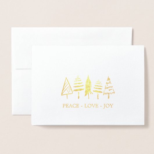 黒と金ゴールドモダンの平和の愛クリスマスの木 箔カード (封筒付き正面)