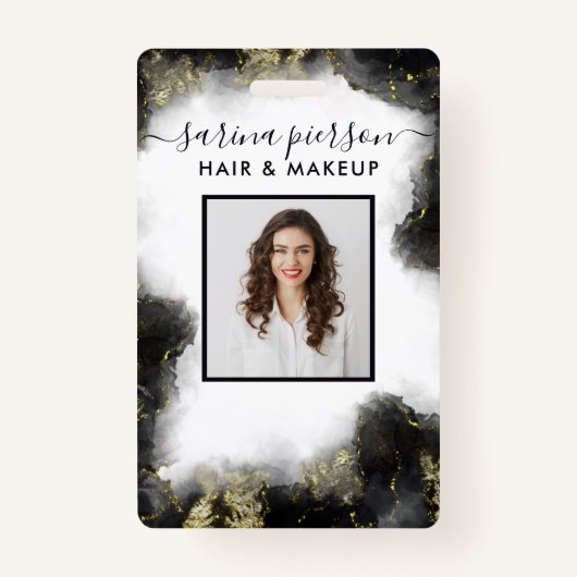 黒と金ゴールドモダンの水色ID バッジ (正面)