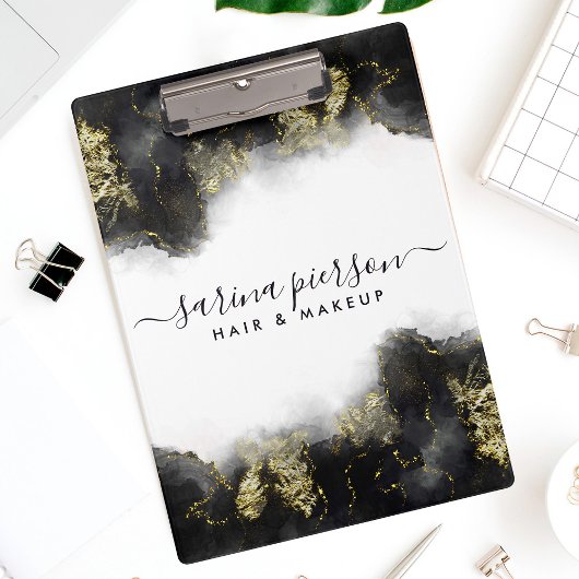 黒と金ゴールドモダンの液体水カラーインク クリップボード