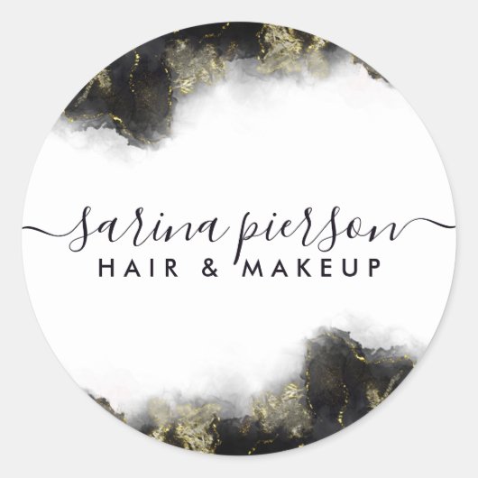 黒と金ゴールドモダンの液体水カラーインク ラウンドシール (正面)