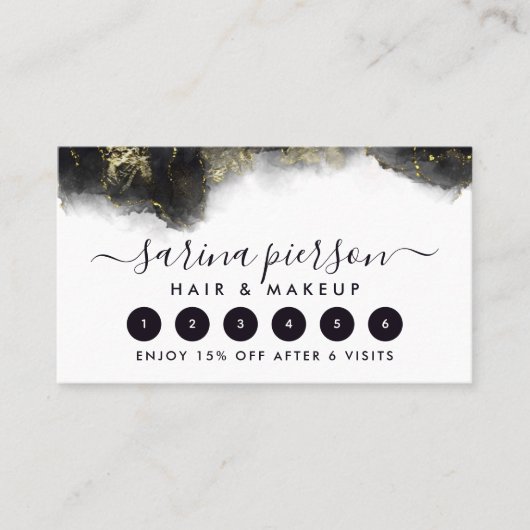 黒と金ゴールドモダンの液体水カラーインク ロイヤリティカード (正面)