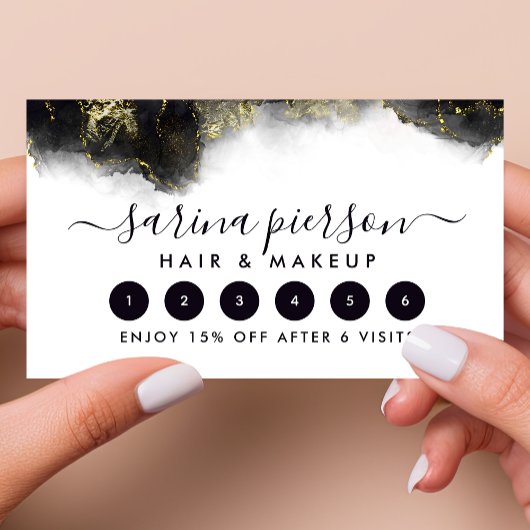 黒と金ゴールドモダンの液体水カラーインク ロイヤリティカード