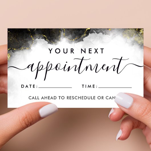 黒と金ゴールドモダンの液体水カラーインク 予約カード