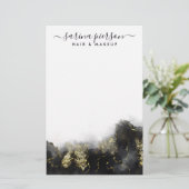 黒と金ゴールドモダンの液体水カラーインク 便箋 (スタンド正面)