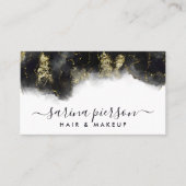 黒と金ゴールドモダンの液体水カラーインク 名刺 (正面)