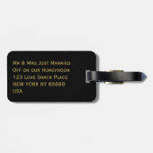 黒と金ゴールドモダンの結婚した荷物タグ ラゲッジタグ (裏面横)