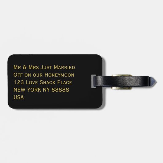 黒と金ゴールドモダンの結婚した荷物タグ ラゲッジタグ (裏面横)