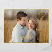 黒と金ゴールドモダンの結婚式RSVP 箔招待状ポストカード (正面)