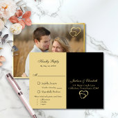 黒と金ゴールドモダンの結婚式RSVP 箔招待状ポストカード