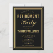 黒と金ゴールドモダンの除エレガント職パーティー 招待状 (正面)