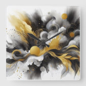 黒と金ゴールドモダンのAI壁時計 スクエア壁時計 (正面)