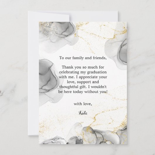 黒と金ゴールドモダンのPhoto Scriptハート大学院 サンキューカード (裏面)