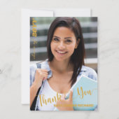 黒と金ゴールドモダンのPhoto Scriptハート大学院 サンキューカード (正面)