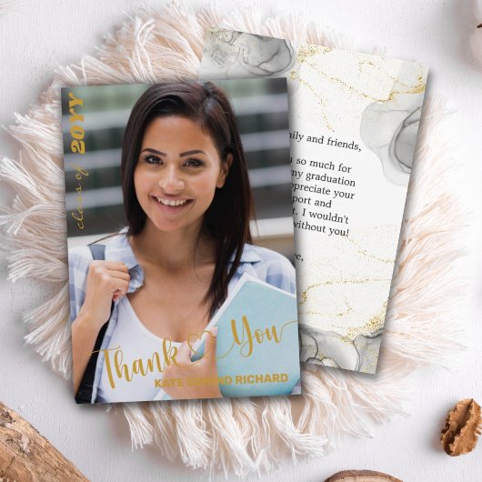 黒と金ゴールドモダンのPhoto Scriptハート大学院 サンキューカード