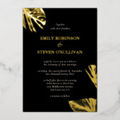 黒と金ゴールドモダンエレガントな実在結婚式 箔招待状 (正面)