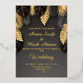 黒と金ゴールドモダンエレガントトレンディー結婚の 箔招待状 (正面)