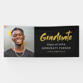 黒と金ゴールドモダンブラシスクリプト写真の卒業 横断幕 (横)