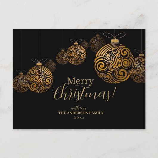 黒と金ゴールドモダンメリークリスマスカード ポストカード (正面)