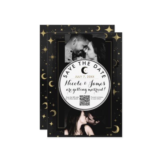 黒と金ゴールドモダン天月の日付を保存 (正面/裏面インサイチュ)